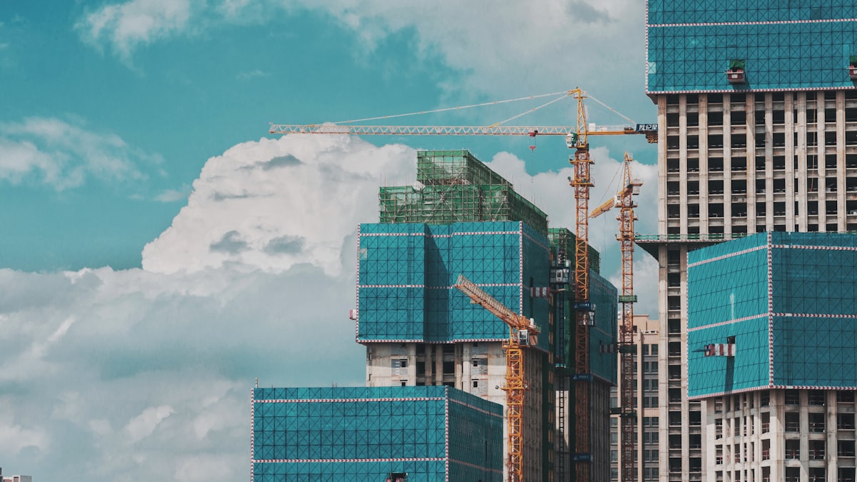 Construction site with structures under development
