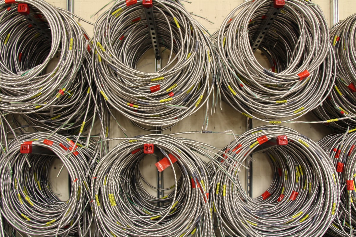 Coils of electrical cable in a supply store
